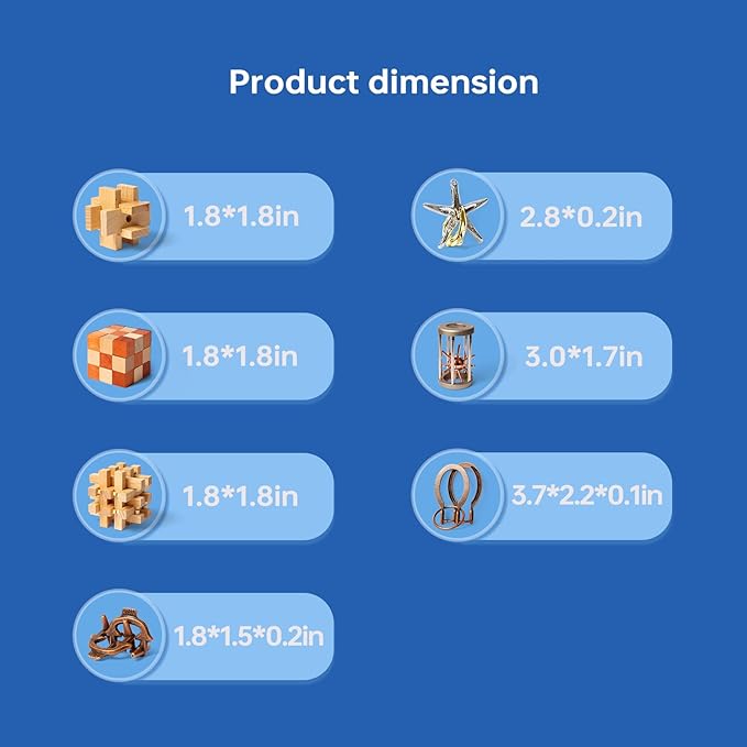 7 Pieces Cool Mind Puzzles Unlock Interlock Brain Teaser Games for Adults and Kids Wooden and Metal Puzzles IQ Logic Fun Puzzle Box
