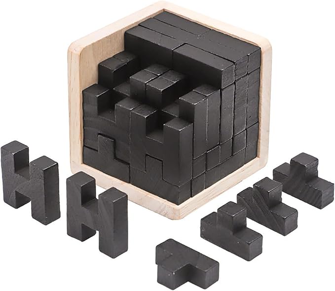Wooden Brain Teaser Puzzle Cube Wooden Puzzles T-Shaped Jigsaw Logic Puzzle Educational Toy for Kids and Adults by AHYUAN (T and H Shape Black)