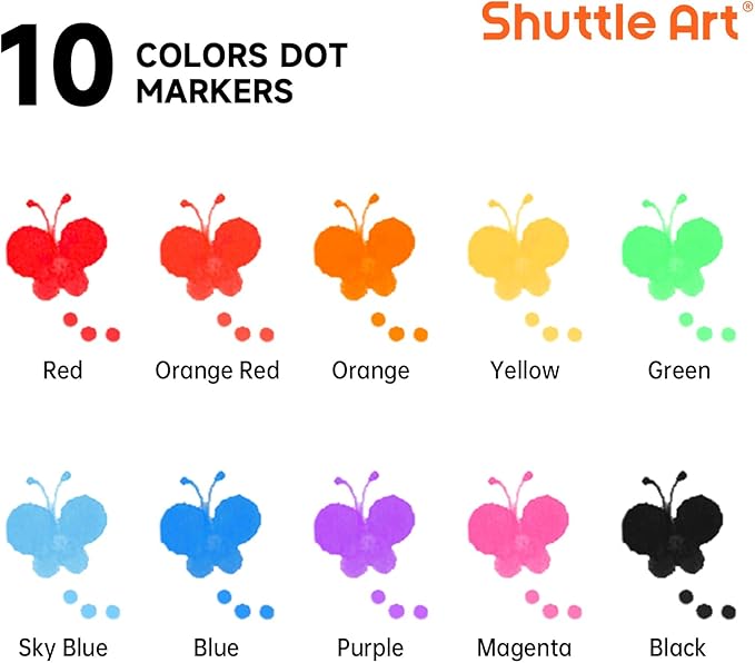 Shuttle Art Dot Markers, 10 Colors Washable Markers for Toddlers,Bingo Daubers Supplies Kids Preschool Children, Non Toxic Water-Based