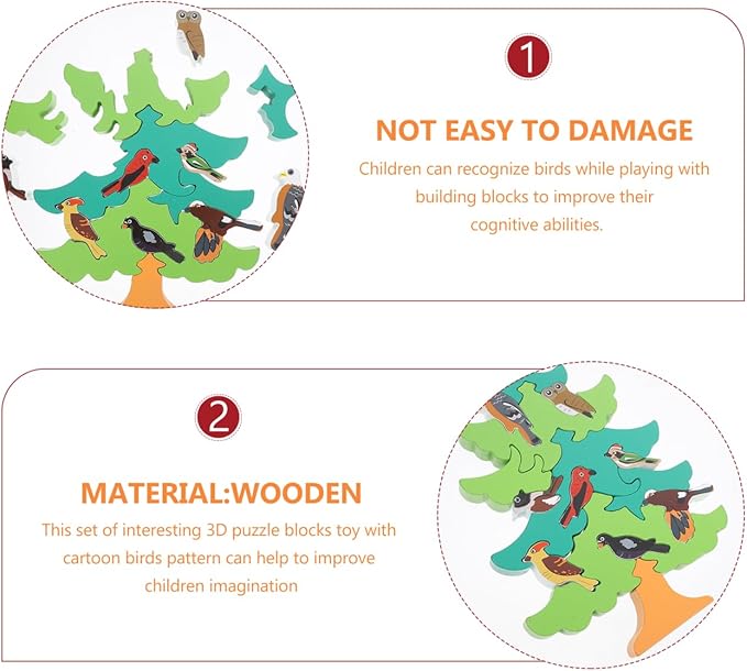 TOYANDONA 1 Set of Baby 3D Jigsaw Puzzle Wooden Tree Bird Shaped Montessori Toy Educational Preschool Learning Toys for Infant Toddlers Boys Girls