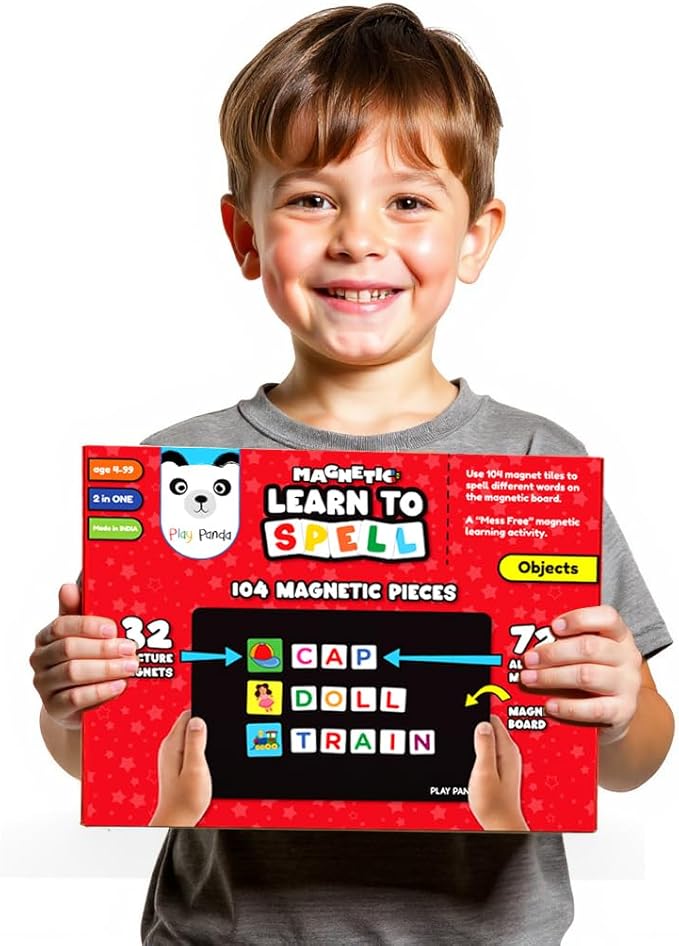 Magnetic Preschool learning Toys for Toddlers Aged 3 4 5 6 Years Old Learn to Spell Objects|104 Magnet Pieces-32 Picture & 72 Letters with Magnet Board & Spelling Game Guide|Educational Toy for Kids
