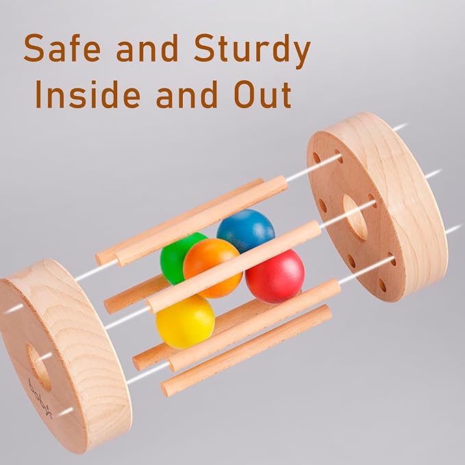 Dailyfunn Montessori Toys Wooden Infant Baby Rolling Rattle Toy for Babies 6-12-18-24 Months Newborn Shower Birthday Gift