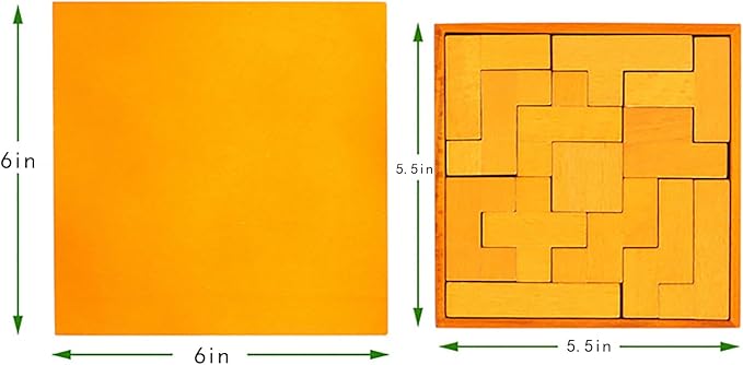 Wooden Puzzle Pattern Blocks Brain Teasers Game 3D Russian Building Toy Geometric Wood Tangram Shape Jigsaw Puzzles Montessori STEM Educational Toys Gift for Kids Adults (Yellow)