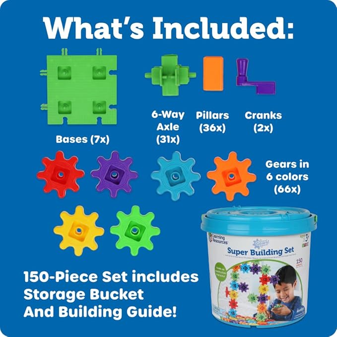 Learning Resources Gears! Gears! Gears! Super Building Toy Set, 150 Pieces, Ages 3+