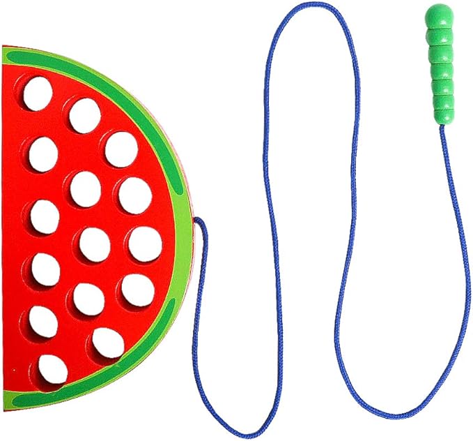 Skrtuan Wooden Lacing Threading Toys Wood Block Puzzle Car Airplane Travel Game Montessori Early Development Fine Motor Skills Educational Gift for 3 4 5 Years Old Toddlers Baby Kids, 1 Watermelon