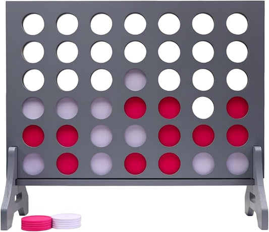 Tailgating Pros Premium Grey Giant Four in a Row with Carrying Case - Jumbo Oversized Outdoor Yard Game - Connect Multiple Pucks in a Row to Win - Many Puck Colors Available!