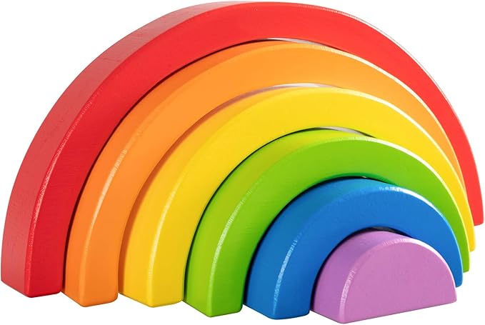 Wooden Rainbow Stacking Toy, Small Wooden Rainbow Stacker, 6 Piece Rainbow Stacking Toy for Baby/Toddlers/Kids, Montessori Educational Rainbow Decor, Kindergarten Teaching Aid