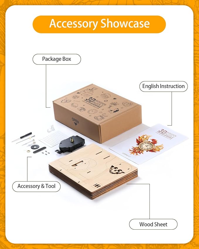 3D Wooden Puzzles for Adults, Phoenix Wall Clock DIY Set, Beginner 37 Pcs Wooden Puzzles, Creative Gift Ideas for Adults Teens