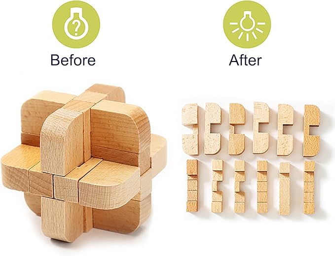 FantasyDay 6pcs Wooden Brain Teaser Puzzles, Interlocking Games for IQ Test, Intellectual 3D Assembling Educational Toy Set for Teens and Adults (6 Puzzle Set#E05)