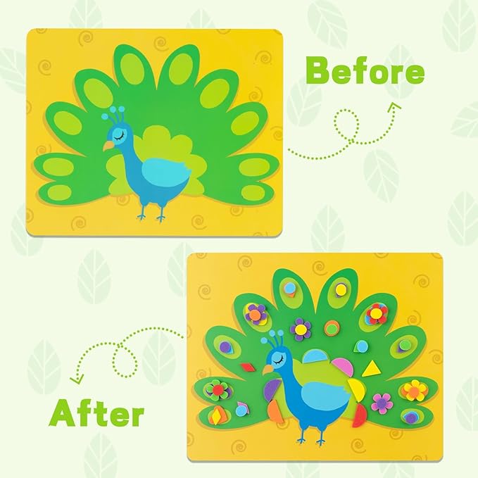 Foam Stickers Art Craft Activity for Kids, No Mess Fun 3D Foam Sticker,DIY Felt Craft Kits, Creative Educational Learning Toy,Travel Game Gifts for Boys & Girls Ages 3 4 5 6 7 8 (Animal)