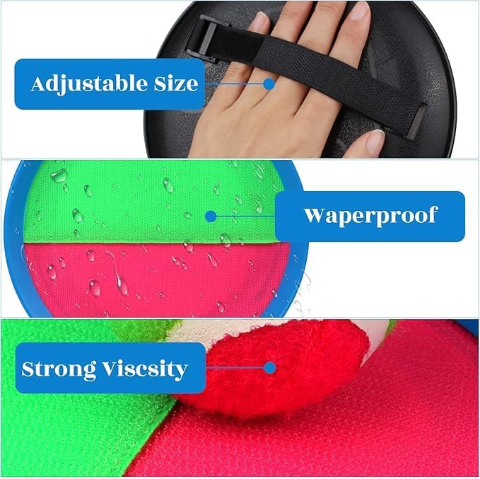 Toss and Catch Game Set - 4 Paddles, 4 Balls and 1 Storage Bag - Great Outdoor Toys/Gifts for Kids - Classic Beach and Yard Games (Green and Red)