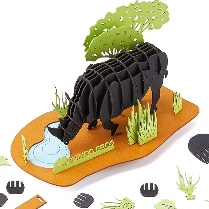 Paper 3D Puzzle, 3 Assorted Wild Animals, 3D Cardboard Models, DIY Kit for Child, Education Craft-Kangaroo, Elephant, Rhinoceros Puzzles