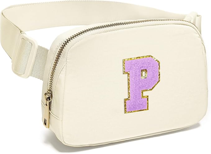Gitus Gifts for 8 9 10 11 12 Year Old Girls Belt Bag Fanny Pack Crossbody Bags with Initial Letter Patch Cute Stuff Birthday Gifts for Teen Girls Women Personalized Trend Stuff (Ivory-P)