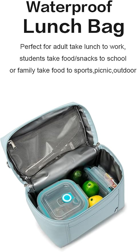 NOL Natural Organic Lifestyle Insulated Lunch Bags for Women Cooler Bag Lightweight Nylon Waterproof Lunch Box For Work (Light blue, Medium(normal))