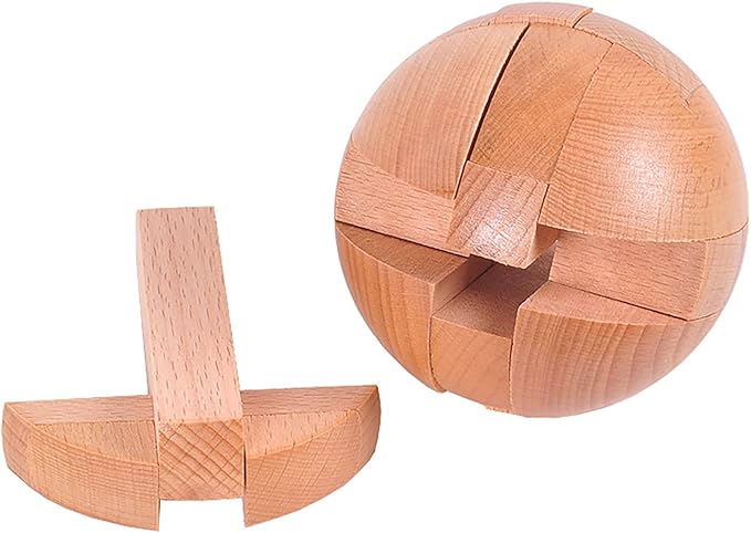 Wooden Brain Teasers Puzzle Handmade Big Wooden Puzzle Magic Ball Toy Intelligence IQ Games 3D Sphere Puzzles for Kids and Adults (Natural Wood)