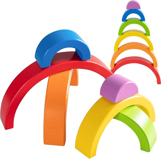 Wooden Rainbow Stacking Toy, Small Wooden Rainbow Stacker, 6 Piece Rainbow Stacking Toy for Baby/Toddlers/Kids, Montessori Educational Rainbow Decor, Kindergarten Teaching Aid