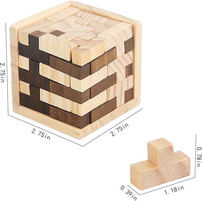 Wooden Brain Teaser Puzzle Cube Easter Basket Stuffers Wooden Puzzles T-Shaped Jigsaw Logic Puzzle Educational Toy for Kids and Adults by AHYUAN (Brown and Natural)