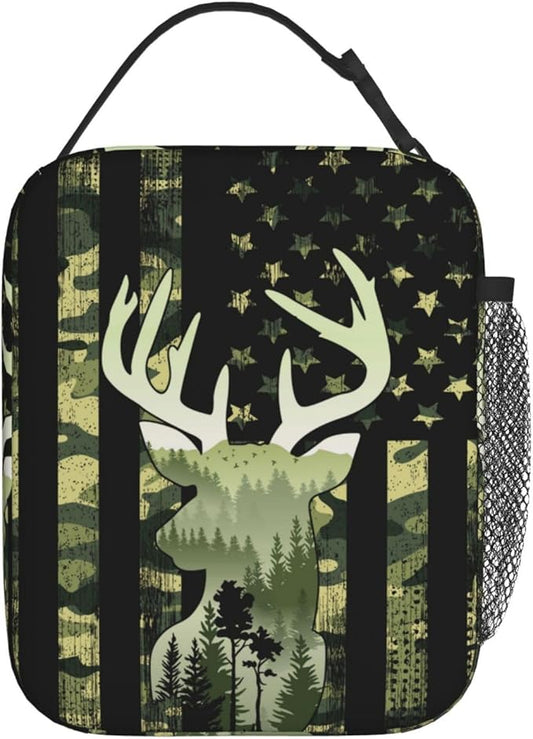 Camouflage Hunting Tactical Deer Camo Reusable Lunch Box Food Bag Insulated Lunch Bag for Teenage Boys Girls School Beach