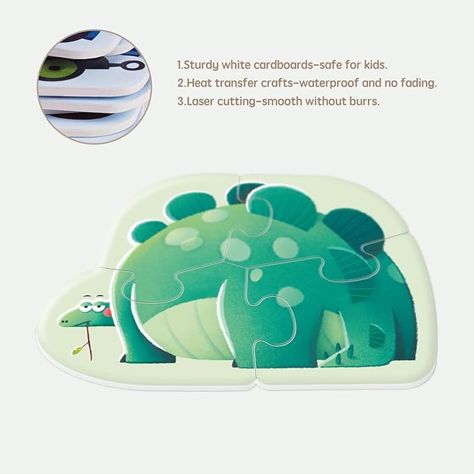 Toi 6 Packs Large Piece Toddler Jigsaw Puzzles for Kids Aged 2.5+, Animal Shaped Floor Puzzles for Beginner, Preschool Learning Game for Boys Girls, Dinosaur