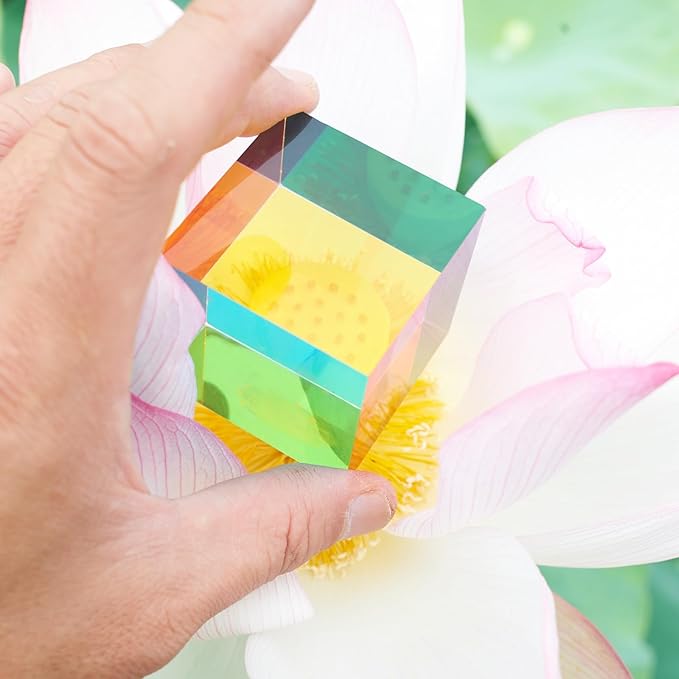CMY Mixing Color Cube, 60mm (2.36 inch) Colorful Acrylic Glass Cube Prism, Multi-Color Physics Toy and Desktop Decor, 6cm