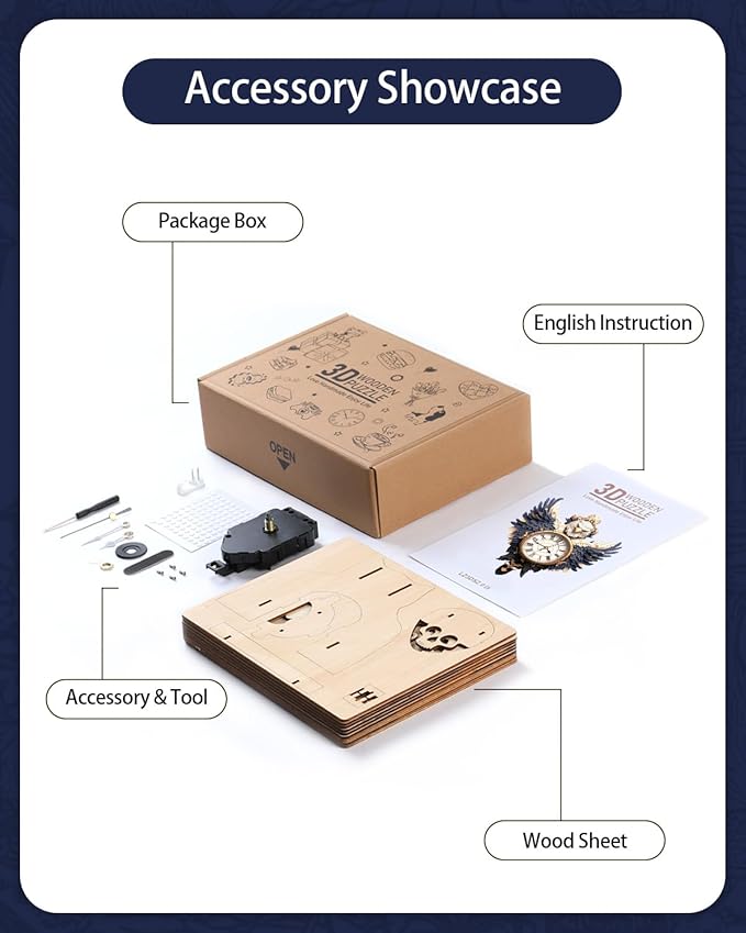 3D Wooden Puzzles for Adults, Bald Eagle Clock with Pendulum Model Kit, 3D Puzzles for Adults Room Home Decor DIY Wall Clock Kit, Holiday Birthday Christmas Day Gifts for Men Women Teens