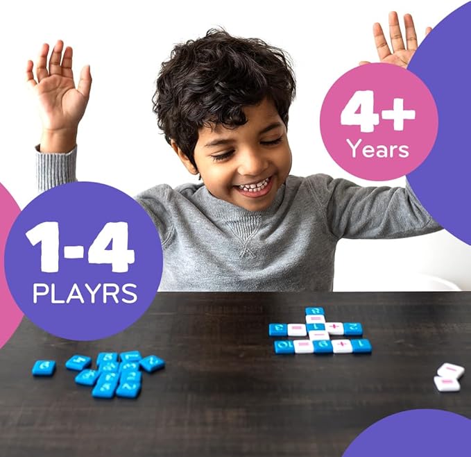 Mobi Kids Educational Math Game - Addition, Subtraction, Multiplication and Division in a Crossword Grid, Numerical Function Tiles, Learning Math Games Kids - for Children Ages 4-8