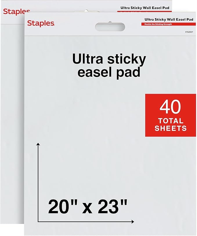 Staples Ultra Sticky Wall Easel Pad, 20" x 23", 20 Sheets/Pad, 2 Pads/Pack (ST62837)