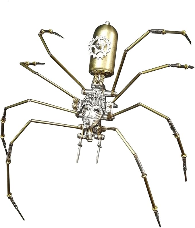 3D Steampunk Mechanical Insect Puzzle Kit - DIY Metal Assembly Model for Adults, Unique Retro Brass Sculpture Craft for Home Office Decoration (Frons Spider)