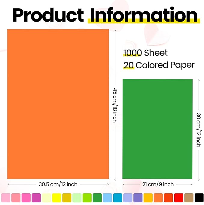 Yeaqee 300 Sheets Colored Construction Paper Bulk 8.5 x 11'' and 12 x 18'' Construction Lightweight Art School Supplies Colorful Craft Paper for Kids Adults Arts and Crafts