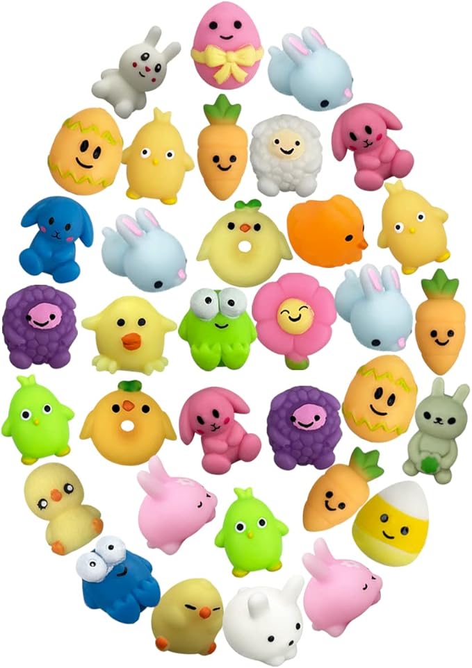 72 PCS Easter Mochi Squishy Toys Stress Relief Squishies for Kids Boys Girls Toddlers Easter Basket Stuffers Egg Fillers Gifts Party Favors