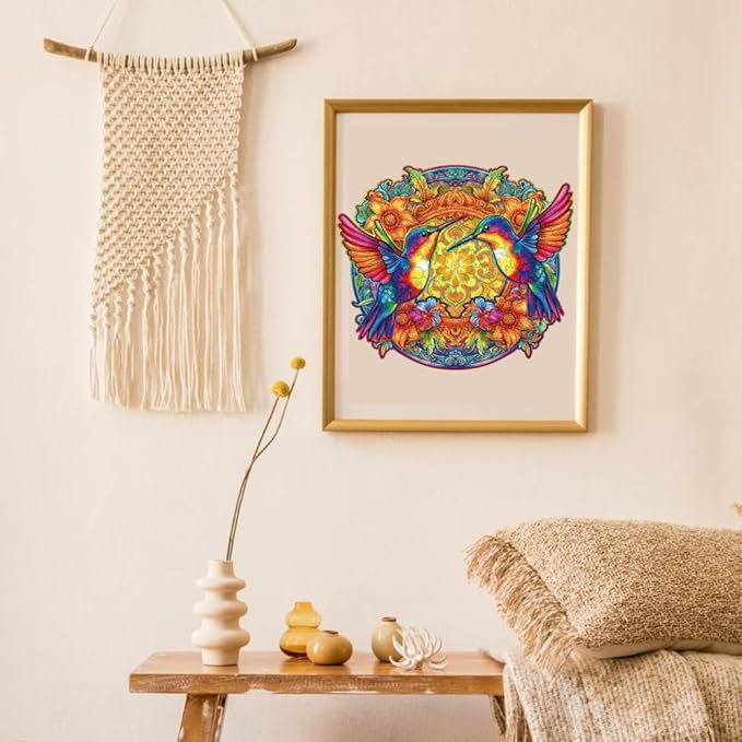 200 Pieces Wooden Puzzles for Adults, 11.8x10.2 Inches Hummingbird Jigsaw Puzzles, Craft hub Wood Hummingbird Puzzle for Puzzle Lover, Birthday Gift for Bird Lover Family Game Home Decor