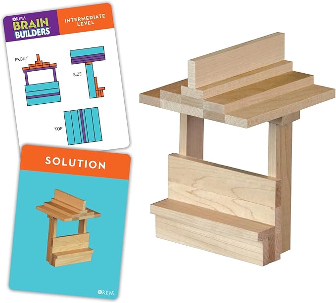 MindWare KEVA Brain Builders Set of 2: Original KEVA Brain Builders and KEVA Brain Builders Junior – Great Addition to STEM Building Toys and Classroom Games – 40 Planks & 70 Puzzles Total