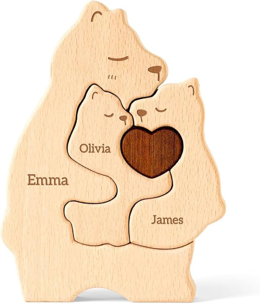Wooden Mommy Bears Family Puzzle, Personalized Puzzles with 2–5 Names, Father's Day Personalized Gifts for Dad Mom Kids Teen Boys Girls Grandma, Toddler Men Birthday Mother's Day Decorations