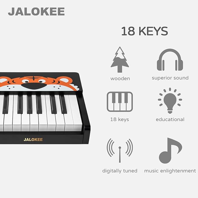 Kids Piano Keyboard, 18 Keys Digital Piano for Kids, Mini Music Educational Instrument Toy, Wood Toy for Toddlers Girls Boys (Black)