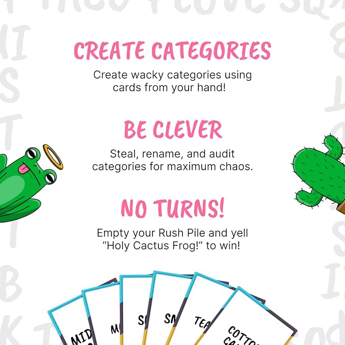 Holy Cactus Frog - A Card Game of Crazy Categories for 3+ Players, Ages 10+, 360 Unique Cards