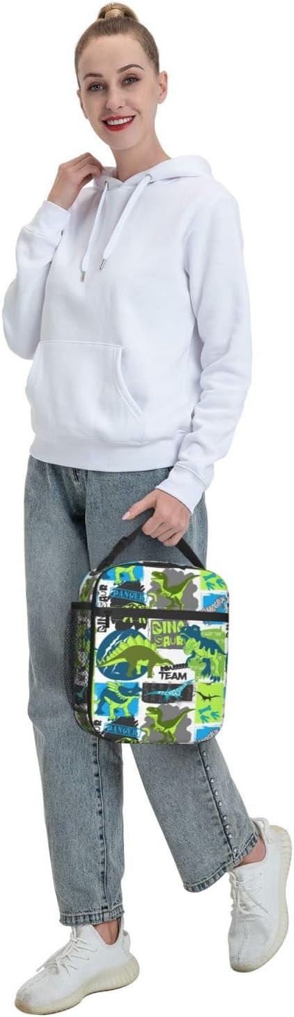 Cartoon Dinosaur Reusable Lunch Box Food Bag Insulated Lunch Bag for Teenage Boys Girls School Beach