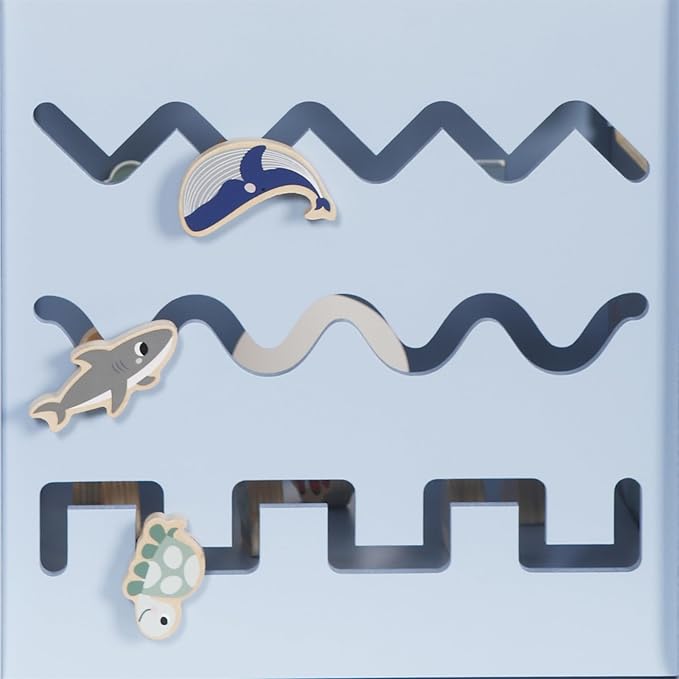 Wooden Activity Cube with Bead Maze, 7-in-1 Montessori Toys for 1+ Year Old Boys&Girls,Kids Educational Learning Toys for Toddlers Age 1-2,Under The Sea Adventure Cube with Fishing Game&Shape Sorter