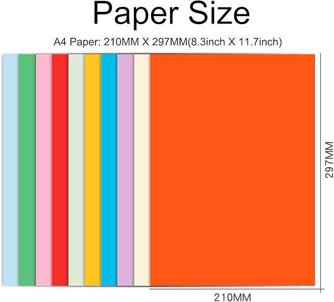 A4 Colored Paper 200 Sheets- Cezmkio Thin Colored A4 Paper (20 Colors), 8.5 x 11.7inch Assorted 70gsm Handmade Copy Cardstock for DIY Arts and Crafts Colorful Projects(Not for printing)