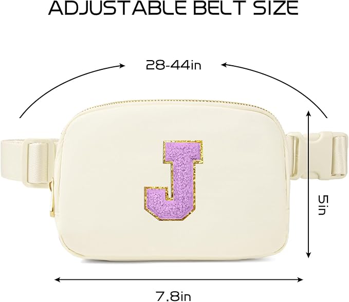 Gitus Gifts for 8 9 10 11 12 Year Old Girls Belt Bag Fanny Pack Crossbody Bags with Initial Letter Patch Cute Stuff Birthday Gifts for Teen Girls Women Personalized Trend Stuff (Ivory-J)