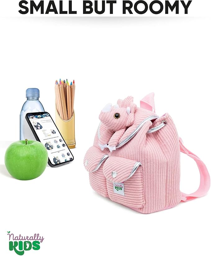 Pink Dinosaur Triceratops Mini Backpack for Kids, Mini Backpack for Toddler Girls, Gift for 2 3 4 5 Year Old Girl Boy