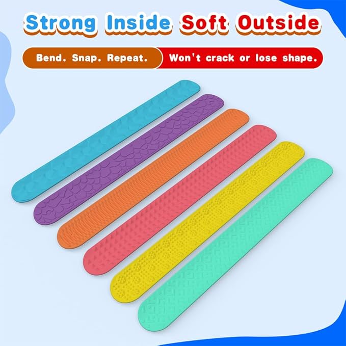 6 PCs Fidget Toys Slap Bracelets,Sensory Toys for Kids with Autism,Textured Silicone Anxiety Relief Items for Adults,Calm Down Classroom Toys,Wearable Stress Fidgets for Adults Office Desk