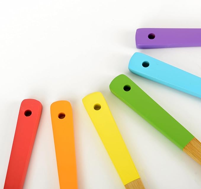 Rainbow Bamboo Kitchen Utensil Set for Kids – Montessori-Inspired 6-Piece Real Cooking Tools | Ages 2+ | Natural Bamboo | Color-Coded | Thoughtful Gift for Toddlers & Preschoolers