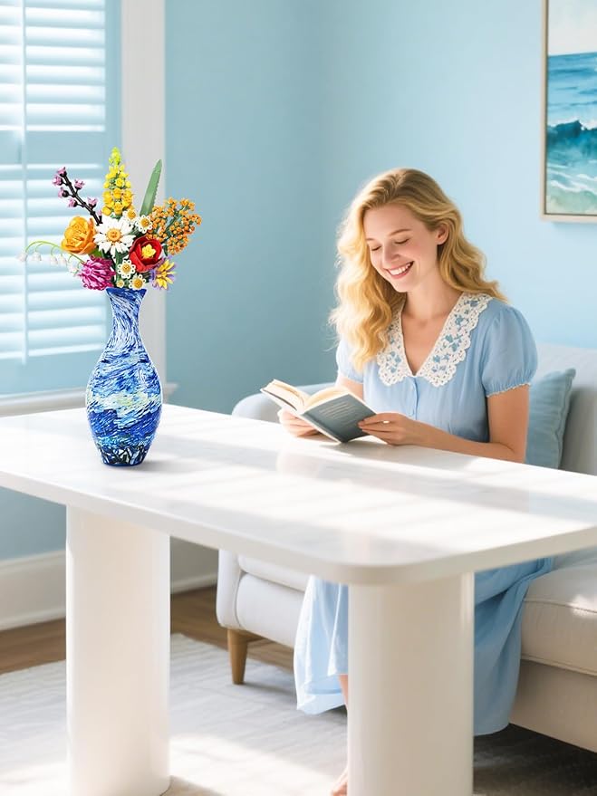 Unique 3D Puzzle for Adults - 160 Pieces of Puzzle Flower Vase, Azure Wave Themed Art Projects Gift for Women Mother's Day Housewarming Home Decoration