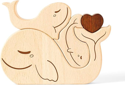 Wooden Whale Family Puzzle Games, Personalized 3 Name Puzzle for Home Crafts Decor, House Warming Birthday Party Gifts for Mom Dad Grandma Kids New Baby, Wooden Bear Family