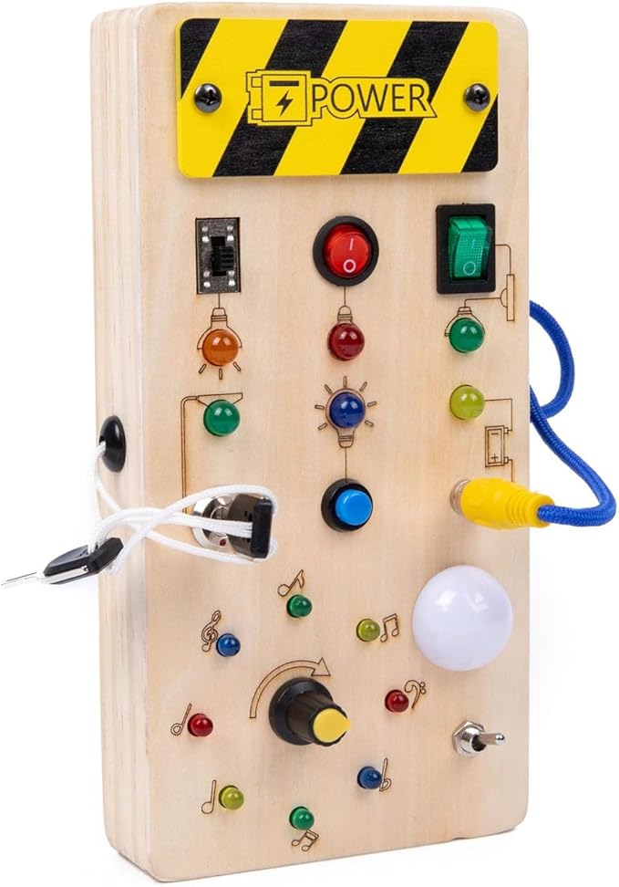 Montessori Toddler Busy Board Montessori Toy Baby Wooden Sensory Board with Switches Sensory Toys Switch Toys Travel Toys Kids Gifts for Birthday Christmas (Note Style)
