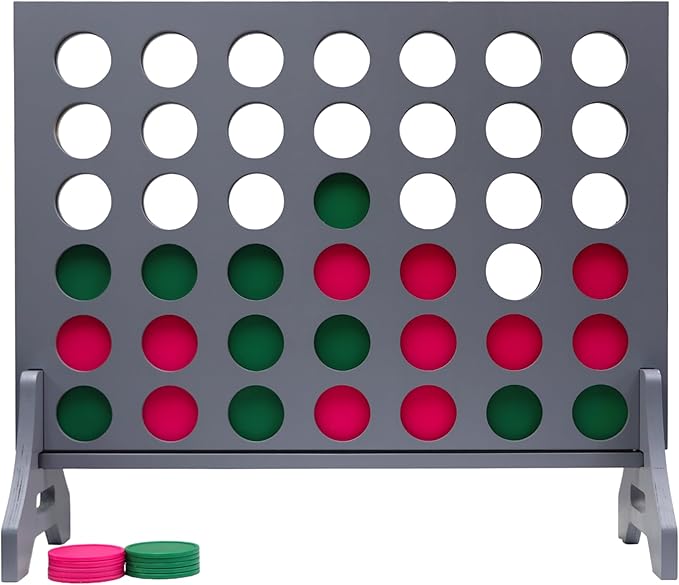 Tailgating Pros Premium Grey Giant Four in a Row with Carrying Case - Jumbo Oversized Outdoor Yard Game - Connect Multiple Pucks in a Row to Win - Many Puck Colors Available!