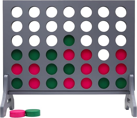 Tailgating Pros Premium Grey Giant Four in a Row with Carrying Case - Jumbo Oversized Outdoor Yard Game - Connect Multiple Pucks in a Row to Win - Many Puck Colors Available!
