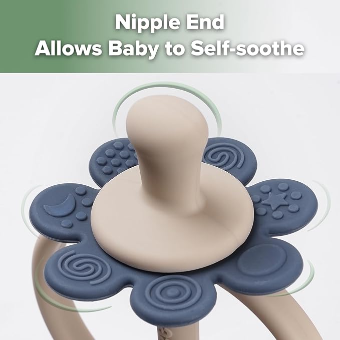 haakaa Silicone Teething Toy,Nipple-Shaped End for Gum Massage,360° Baby Toothbrush Head for Self-Brushing Training,Easy to Grip-Steel Blue