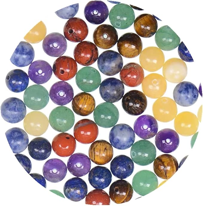 140pcs 7 Chakra Natural Stone Round Beads Crystals Energy Healing Genuine Real Stone DIY Charm Smooth Beading for Bracelet Necklace Earrings Jewelry Making(8mm,7 Chakra Color)