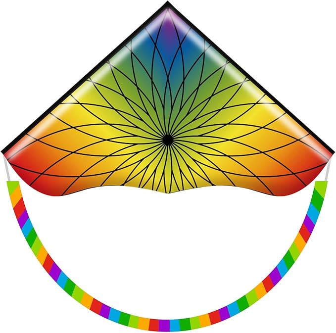 HONBO Large Delta Kite for Kids & Adults,Extremely Easy to Fly Kite for Beach Trip,String Line Included,with Colorful Tail,Perfect for Beginners